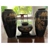 MLC187- Vintage Japanese Metal Vase & Ikebana 