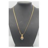 MLC403-Black Pearl & 14k Gold Pendant & Necklace