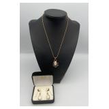 MLC408-Opal And 14k Gold Necklace & Earrings 