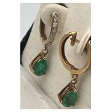 MLC410-Emerald & Diamond Earrings In 14k Gold