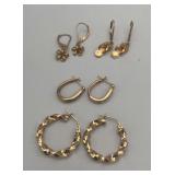 MLC411-4 Pairs Of 14K Gold Earrings 