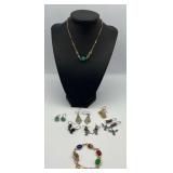 MLC413-Great Costume Jewelry Lot-Jade And Sterling