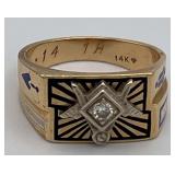 MLC417-Diamond And 14k Gold Masonic Ring
