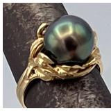MLC426- 14k Gold And Black Pearl Ring