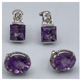 MLC430-2ea Pairs Of Amnethist & White Gold Earrings