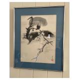 MHT008- Asian Water Color Sparrow & Blossoms