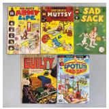 HTS262 - 5 GOLDEN-MODERN AGE COMIC BOOKS SAD SACK + JUSTICE TRAPS THE GUILTY