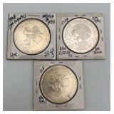 HTS272- 3ea Uncirculated Mexican 25 Pesos Silver Coins