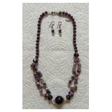 HTS435- Amethyst & Glass Beaded Necklace With Earrings