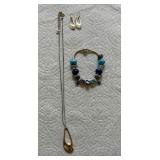 HTS436- Religious Symbol Bracelet & Silver Tone Necklace Set