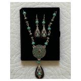 HTS438- Vintage Avon NR Drop Pendant Necklace & Earrings