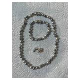 HTS439- Pearl Like Necklace, Bracelet & Earrings 