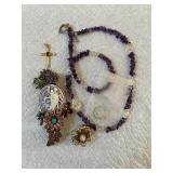 HTS448- Amethyst Necklace & Cameo Brooch