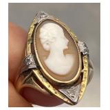 HTS507-10k Gold Cameo & Diamond Ring