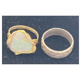 HTS509-Pair Of Fine Rings. Sterling & Opal.