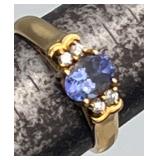 HTS707-14k Gold Lolite & Diamond Ring