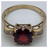 HTS708-Fine 10k Gold Garnet Ring
