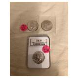 HTS287 Two 1964 & One 1966 USA Kennedy Half Dollar Coins