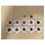 HTS291 Twelve 1941-1958 Steel, Brass & Bronze US Pennies