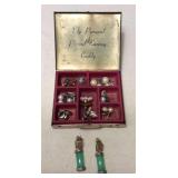 HTS483 Various Small Earrings & Vintage Metal Caddy