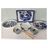 WHT053 - Blue And White Asian Platters And Bowls