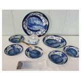 WHT058 - Blue And White Fish Themed Serving Ware 