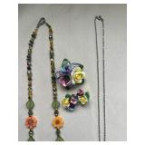 WHT068- Floral Necklaces With Brooch & Earring Set