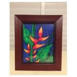 MCT064 Framed Print Of Tropical Flower Painting On Silk 