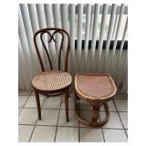 WWS039- Vintage Wooden Caning Chair & Bamboo Side Table