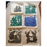 WWS040-(6) Vintage Thailand Block Print On Paper 