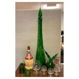 SJP134 Vintage Impoli Green Glass Decanter, Brandy Snifters, Green Glass Bottle & More!