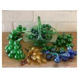 SJP144 Vintage Blown Glass Basket & Bunches Of Grapes