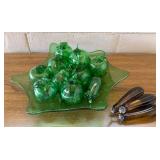 SJP146 Vintage Blown Green Glass Console Bowl & Fruits
