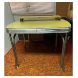 SJP207-Vintage Mid Century Modern Yellow Wooden & Chrome Formica Table 