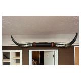 SJP249- Texas Longhorn Steer Horn With Brown Leather Almost 4 Feet!