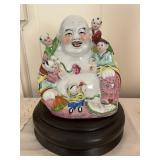 SJP600- Vintage Porcelian Laughing Buddha With 5 Children