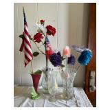 SJP605- Vintage Glass Vases & Faux Flowers