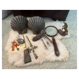 SJP674- Vintage Brass & Silver Tone Decor With Coral & Rock Minerals