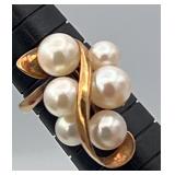 SJP909-14k Gold Pearl Waterfall Ring
