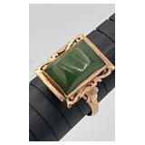 SJP911-14k Gold & Green Nephrite Ring