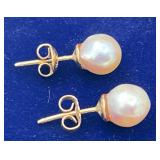 SJP925-14k Gold Pearl Stud Earrings 