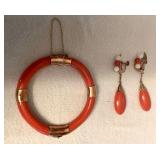 SJP806 14K Orange Jade Bracelet & Matching Earrings 