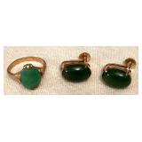 SJP822 14K Jade Earrings & Jade Ring Size 6.75