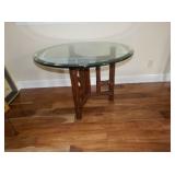 Beveled Glass Table with Rattan Stand
