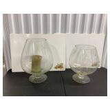 LKF328 Two Large Glass Brandy Snifters & Corning Ware Boards