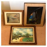 CTD032 - TRIO OF FRAMED FISH AND GARDEN ART