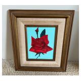 CTD058 Framed Linen Matted Rose Painting Signed By Artist