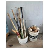 CTD205- Bucket Of Baseballs & Baseball Bats