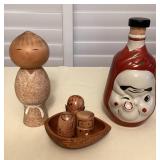 MTH055 Japanese Kokeshi Doll, Figural Liquor Bottle & More!