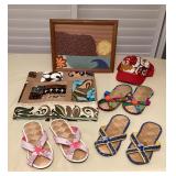 MTH057 Hawaiian Patchwork Blanket , Woven House Slippers, Framed Patchwork Picture & Baseball Cap